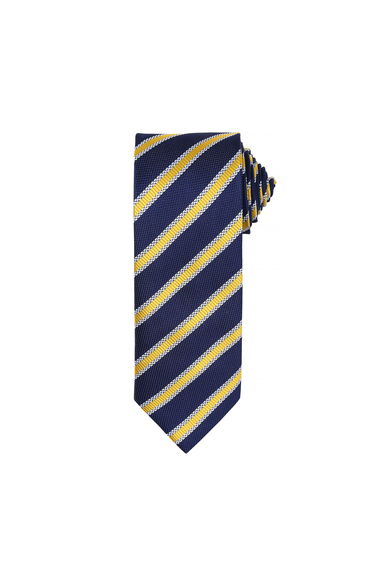 Premier Mens Waffle Stripe Formal Business Tie - Navy/Gold