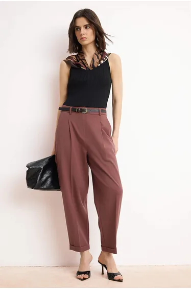 Bordo Premium Belted Carrot Fabric Trousers