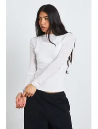 Tall Double Layer Sheer Rib Racer Long Sleeve Top - cream - 1