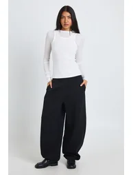 Tall Double Layer Sheer Rib Racer Long Sleeve Top - cream