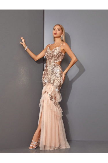 Leely Elegant Spaghetti Straps Sleeveless Mermaid Party Dress