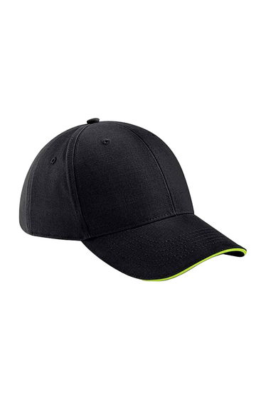 Beechfield Athleisure 6 Panel Baseball Cap - Black/Lime Green