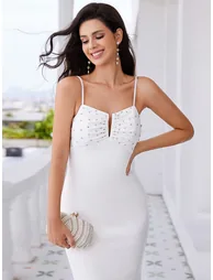 Elegant Spaghetti Strap Beaded Bodycon Formal Evening Dress - 4