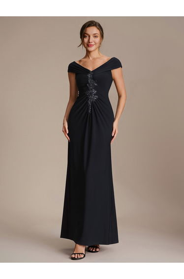 Knit Off-the-shoulder Sleeve Bodycon Evening Dress