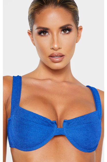 Blue Mini Crinkle Underwired Square Neck Bikini Top