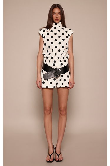 Cream Polka Dot Funnel Neck Playsuit