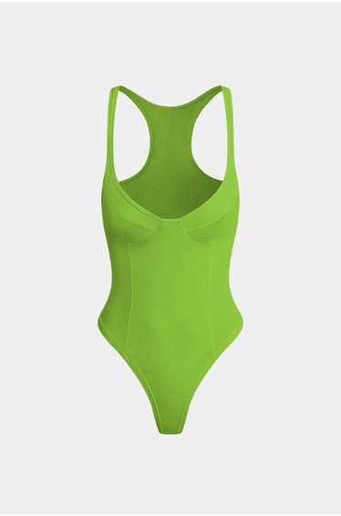 Basic Solid Deep-V Neck Bustier Sleeveless Bodysuit