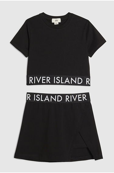 Girls Black T-shirt And Skort Set