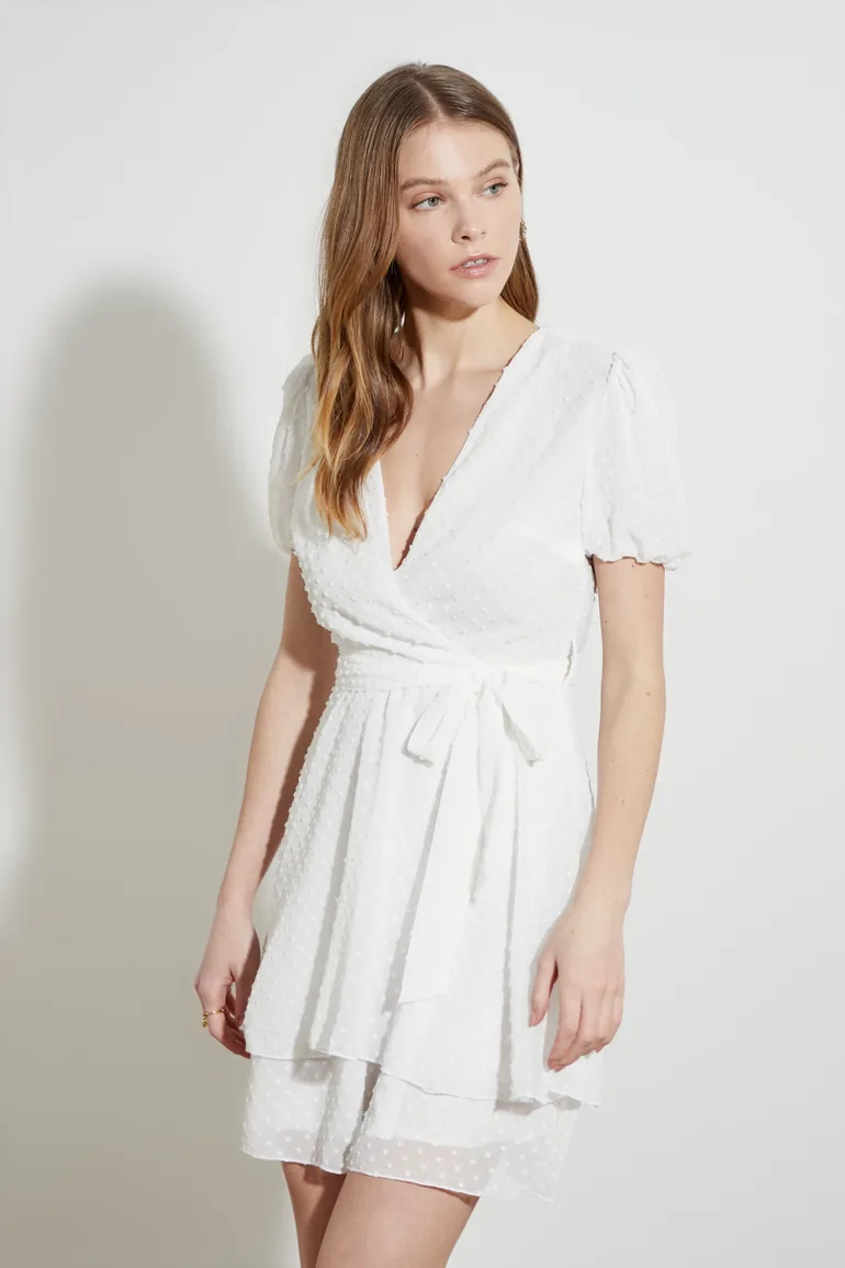 Shop White Double Breasted Form Lined Chiffon Mini Woven Dress Online in  Oman