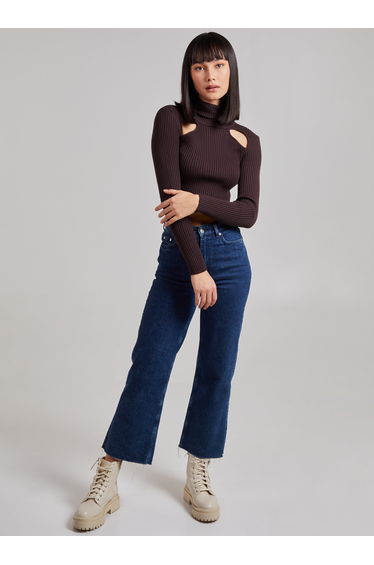 Ribbed Roll Neck Jumper With Cut Out Detail