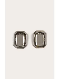 Silver Crystal Oversized Stud Earrings - 1