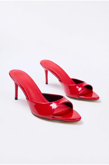 Red Pointed Toe 7 cm Women's Heeled Slippers