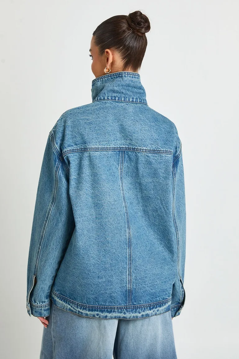 Funnel Neck Denim Jacket - vintage wash - 2