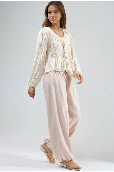 BUSEM Elastic Waist Pants with Tie Detail