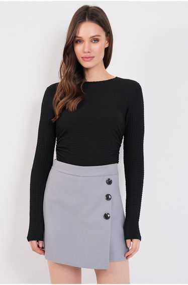 Women's Gray Button Detailed Cashmere Shorts Skirt