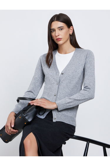 Grey Regular Fit Cardigan with Heart Print