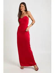 Satin Fishtail Maxi Skirt - red - 2