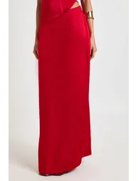 Satin Fishtail Maxi Skirt - red - 3