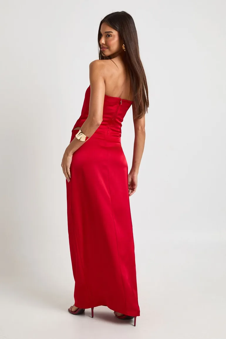 Satin Fishtail Maxi Skirt - red - 1