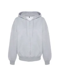 Gray Oversize/Comfortable fit Basic with Zippered Fleece Inside Knitted Hoodie - 4