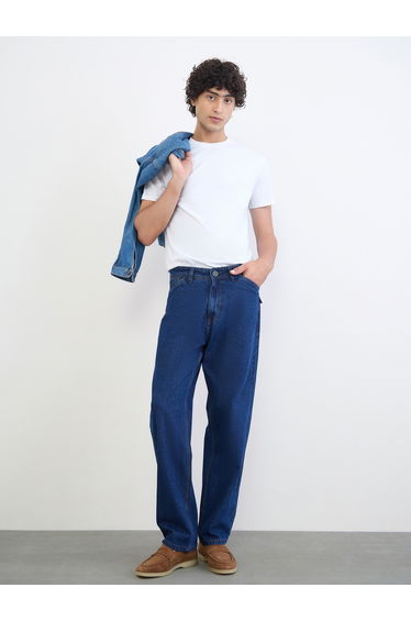Men Clean Look Loose Fit Jeans with Stitch Detail