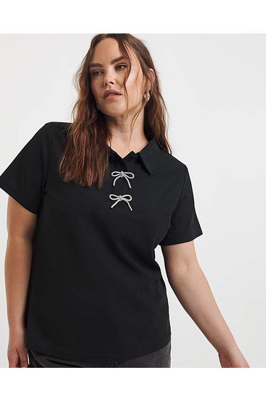 Polo Top with Bow Embellishment