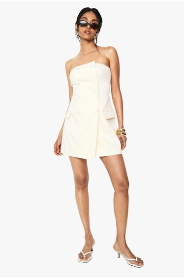 Double Breasted Bandeau Tailored Mini Dress - ivory