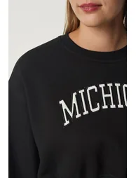 Women's Black Printed Raised Crop Knitted Sweatshirt - 3