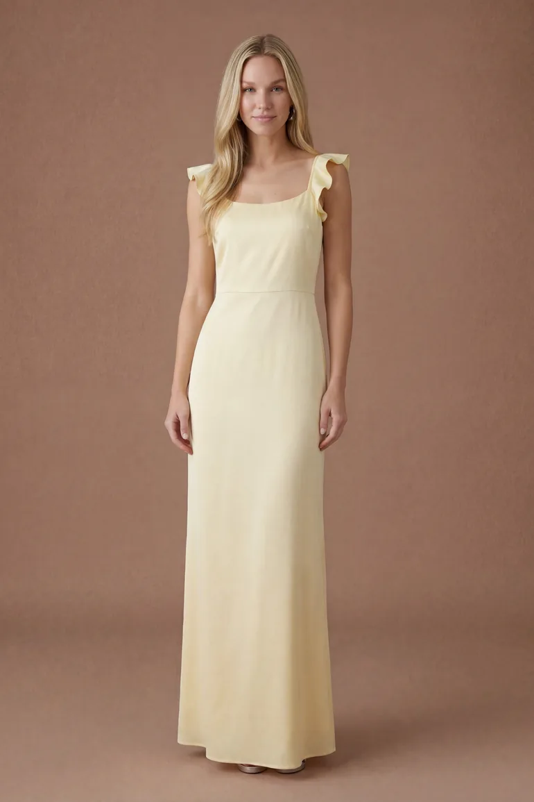 butter yellow satin dress nastyamasha Maxi in with a maxi length that keeps the whole thing feeling composed Hallie Scoop Neckline Butter Yellow