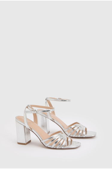 Trudie Faux Leather Lattice Front High Block Heel Sandals