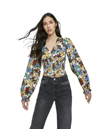 Glamorous Spring Floral V- Neck Long Sleeve Elasticated Blouse - 2