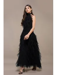 Tabitha Floor Length Ruffle Dress in Black - 2