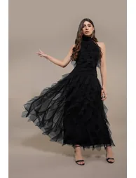 Tabitha Floor Length Ruffle Dress in Black - 3
