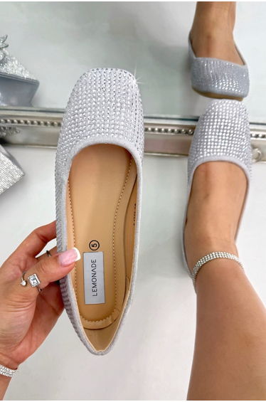 Lemonade Crystal Embellished Showstopper Ballet Flats Silver