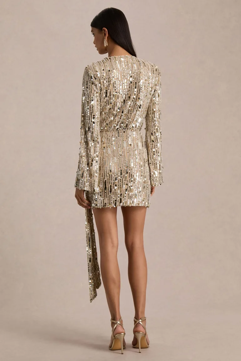 slim fit dress slacks Light-Gold PU Wrap Mini-Dress
