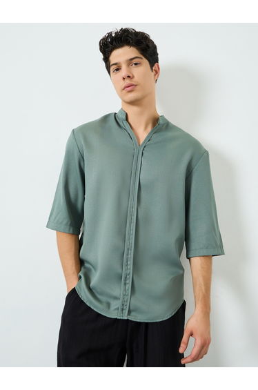 Men Green Woven Polo Shirt