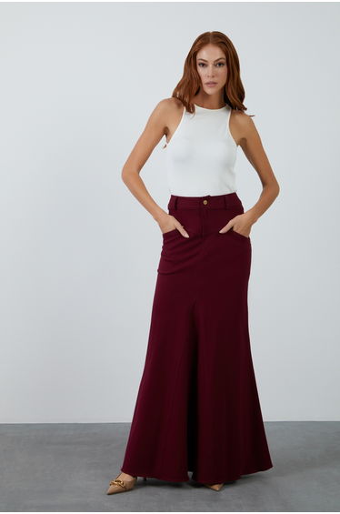 Red Long Skirt with Cape and Pockets