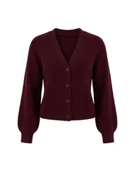 Burgundy Soft Textured V-Neck Low Sleeve Knitwear Cardigan - 4