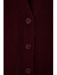 Burgundy Soft Textured V-Neck Low Sleeve Knitwear Cardigan - 7