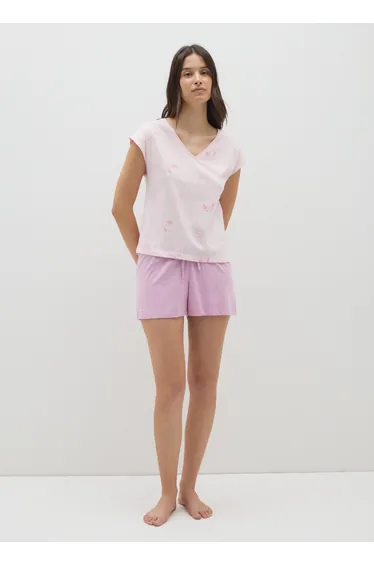 طقم بيجاما نسائي قطن - زهري