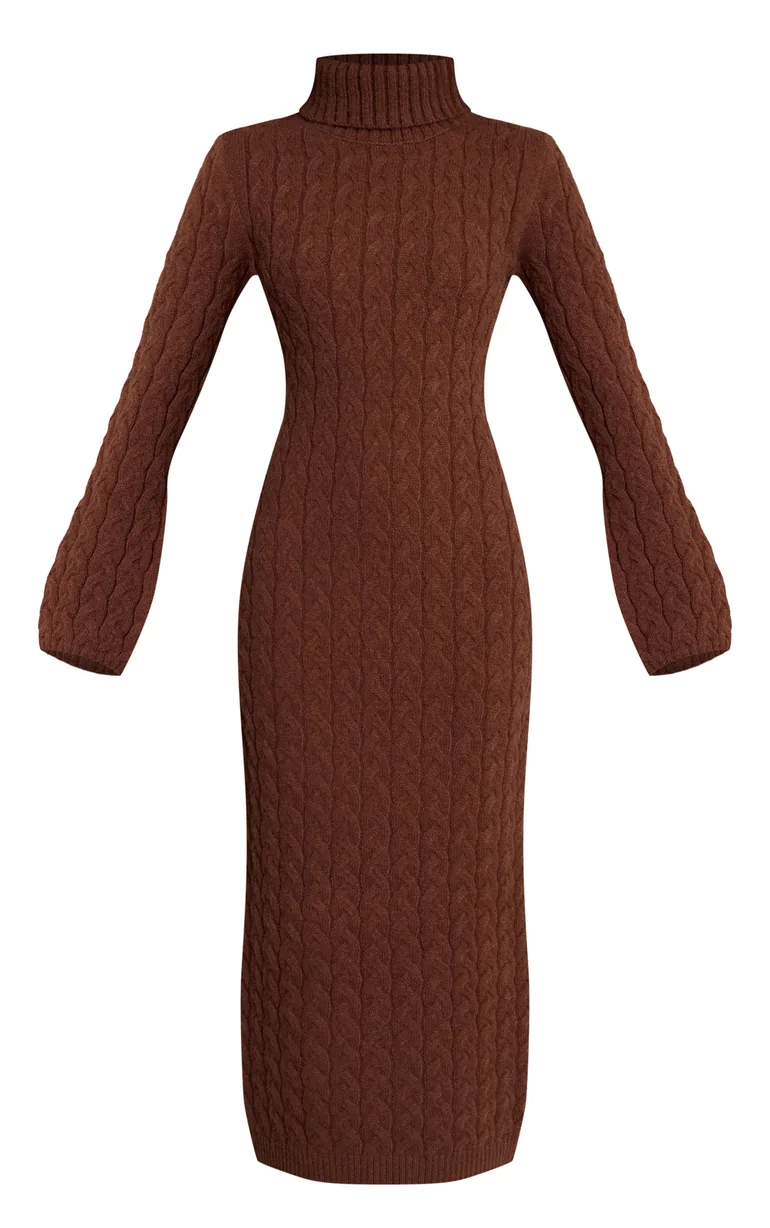 knitted roll neck jumper dress Knitted Roll Neck Maxi Dress in Beige