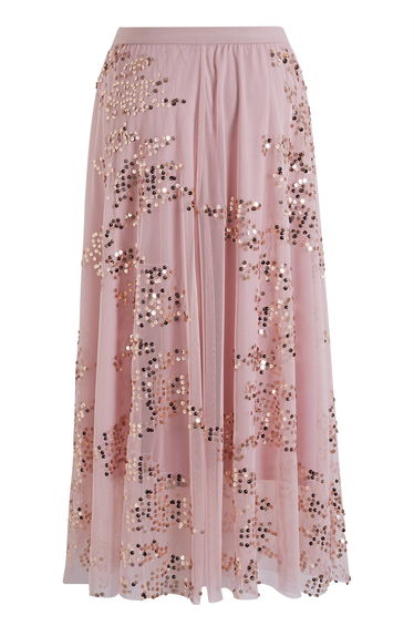 Stardust-Inspired Sequins Mesh Tulle Skirt in Pink for Cocktail Parties & Dinner Dates