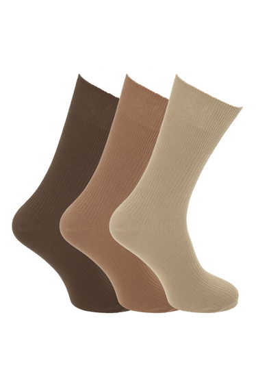 Mens Big Foot Non Elastic Diabetic Socks (3 Pairs) - Shades Of Brown