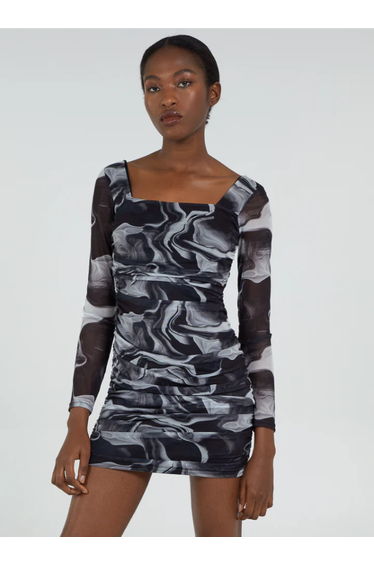 Mesh Marble Long Sleeve Mini Dress