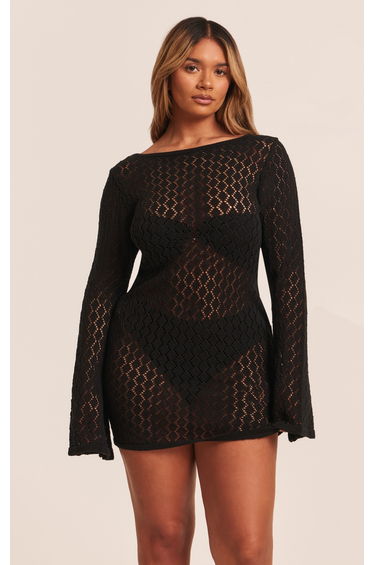 Shape Black Crochet Mini Dress