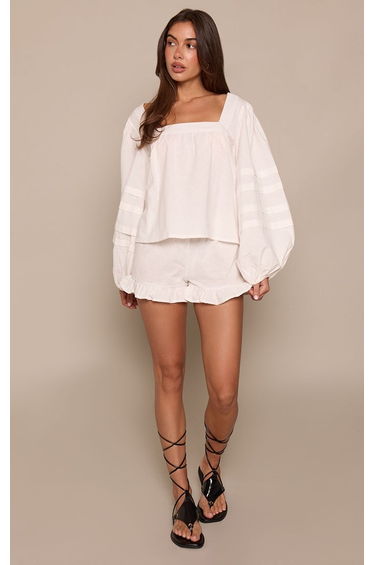 White Cotton Frill Edge Shorts
