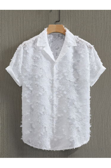 Men White Textured Short Sleeve Shirt