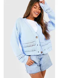 Crochet Hem Crop Cardigan - pastel blue