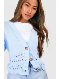 Crochet Hem Crop Cardigan - pastel blue - 3