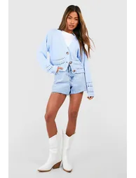 Crochet Hem Crop Cardigan - pastel blue - 2